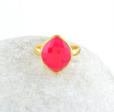 Hot Pink Chalcedony Faceted Gemstone Ring - Sterling Silver Handmade Ring - Gold Plated Chalcedony Ring - Everyday Jewelry - Present for Her